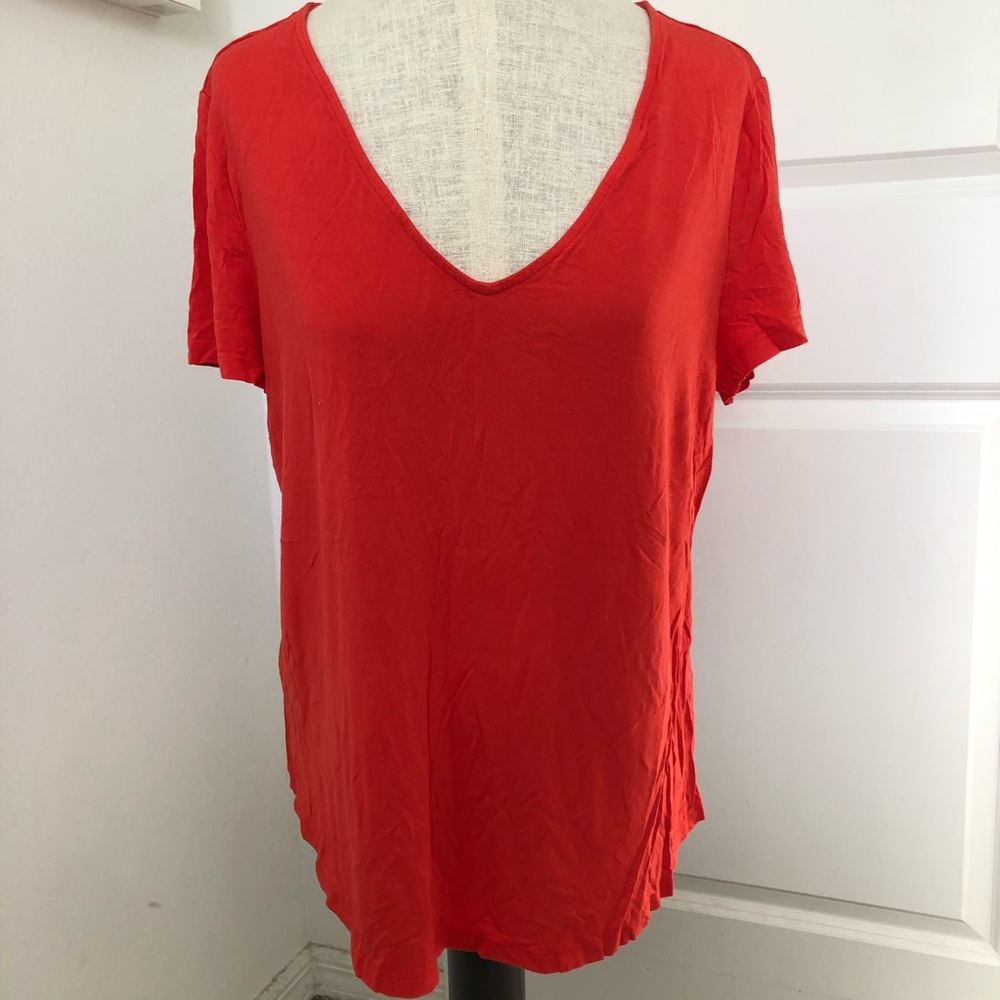 SOMA Cool Nights Blood Orange V-Neck Short Sleeve Top